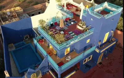 a model of a blue house with a pool at Villa Andaloussya, Majorel Host in Aït Ourir