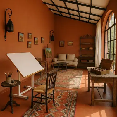 a living room with a white table and a couch at Villa DALIA - artistic and Cultural Residence in Aghmat