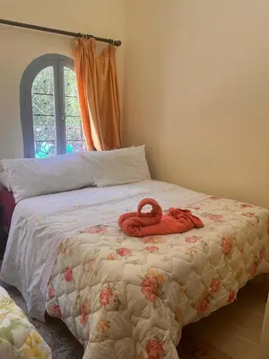 a bed with a red object on top of it at Hôtel Restaurant ASGAOUR in Amlouggui