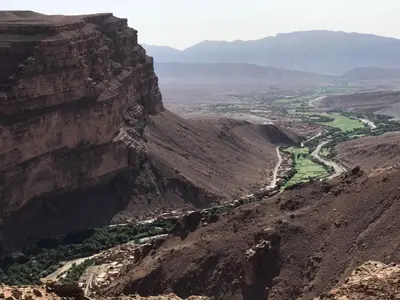 a view of a valley in the mountains at Auberge Amellagou in Amellagou