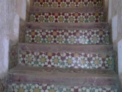 a set of stairs with a pattern of tiles at Riad Azrou in Azrou