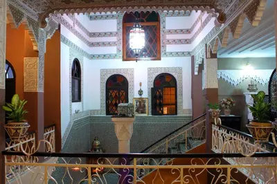 a view of a staircase in a building at Collier De La Colombe in Meknès
