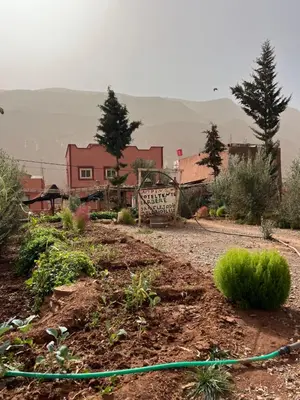 a garden with a green hose in a yard at Auberge haut atlas in Tinerhir