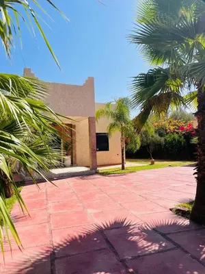 a house with palm trees and a brick driveway at Villa MsHolidays Victoria privatisée Marrakech in Marrakech
