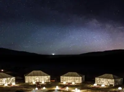 a starry night with the milky way in the sky at Merzouga bivouac star in Taouz