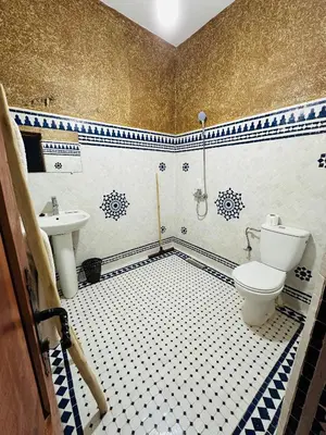 a bathroom with a toilet and a sink at Riad Soleil du Monde in Zagora