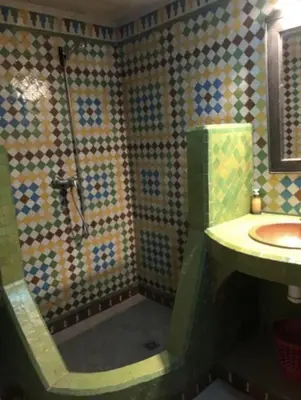 a bathroom with a shower and a sink at Riad Alfredo in Fès