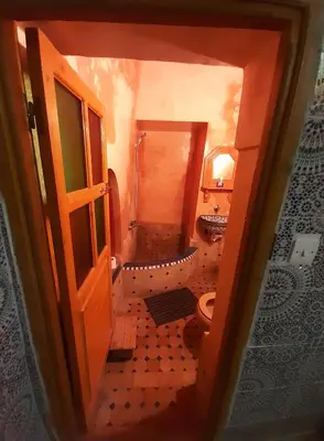 an overhead view of a bathroom with a toilet at Dar roeya in Fès