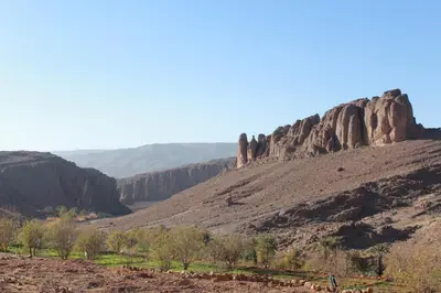 a view of a canyon with cliffs and trees at Land of dreams in Nkob