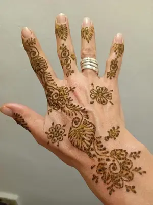 a woman withplanned henna on her hand at RIAD DAR DIWAN in Fès