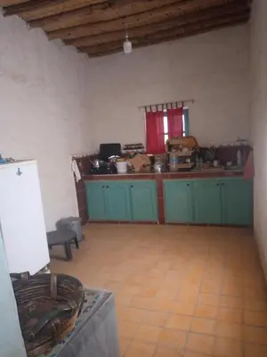 a kitchen with green cabinets in a room at DAR MIRA DUNES Hassilabiad-Merzouga in Hassilabied