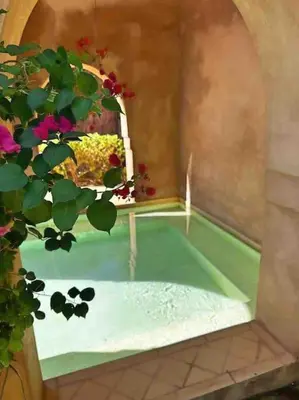a bathroom with a mirror and a potted plant at Villa-Riad Nejma in Marrakech