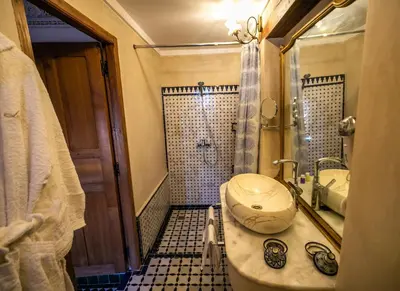 a bathroom with a toilet and a sink and a shower at Riad Jamal in Fès