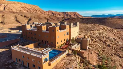 an aerial view of a building in the desert at Riad Tamdakhte in Aït Ben Haddou