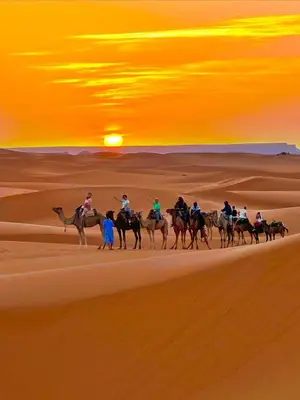 a group of people riding horses in the desert at Sahara Berber Luxury Camp in Merzouga