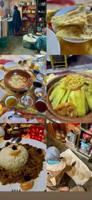 a collage of different pictures of different foods at Camp Desert Sky in Merzouga