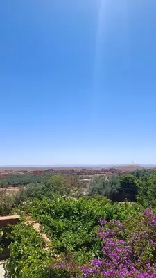 a view from the top of a hill with purple flowers at chez l'habitant de compagne in Tamensourt