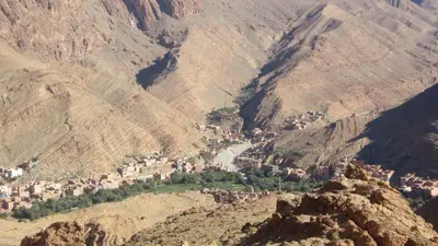 an aerial view of a village in a mountain at Kasbah Maison D’hôte Lalla Zahra in Aït Baha