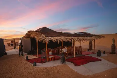 a tent in the middle of the desert at beduincamp in Hassilabied