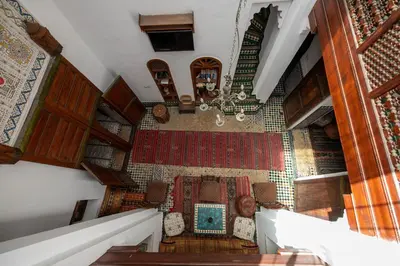 a view of a room with a staircase at Dar Authentic Fes - familly hosting in Fès