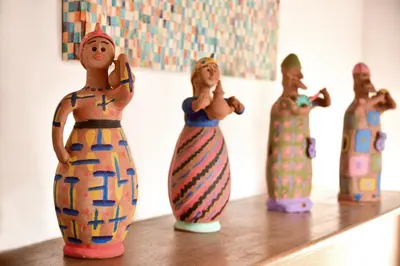 a group of four vases sitting on a table at Dar Syada Boutique Hotel & SPA Marrakech in Marrakech