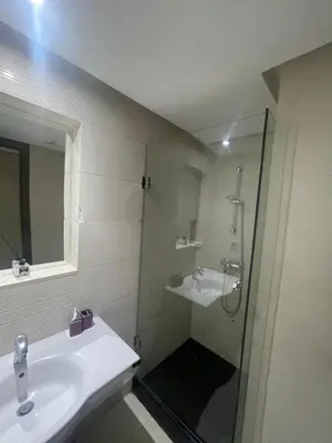 a bathroom with a shower and a sink and a mirror at Prestigia luxury home in Fès