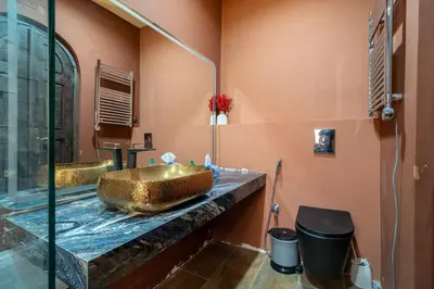 a bathroom with a large sink on a counter at Villa a Marrakech with private pool in Marrakech