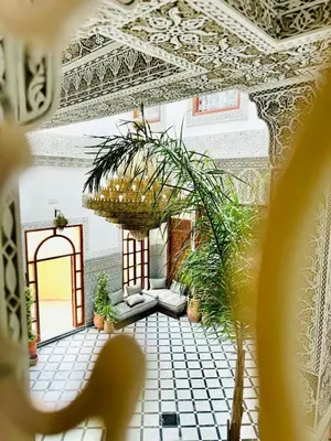 a view of the courtyard of a building at Riad Zawiyat Fes in Fès