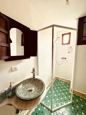 a bathroom with a sink and a shower at Riad Zawiyat Fes in Fès