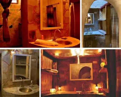 a collage of three pictures of a bathroom at Maison Chez Lahcen - Akka Nait Sidi - Tissint in Tissint