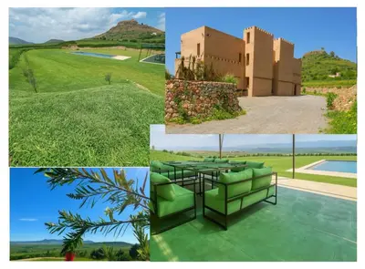 a collage of photos with a house and a field at ENZAHA CASTLE l in Bhalil