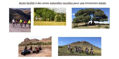 a group of people on bikes riding a bike course fundraisers towards a mountain field at ENZAHA CASTLE l in Bhalil