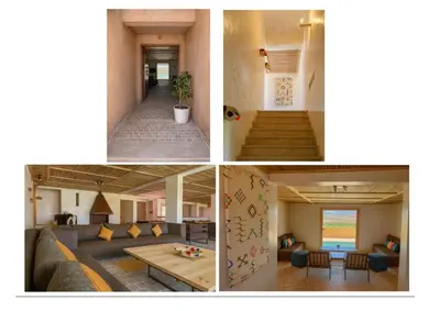 four pictures of a living room and a living room at ENZAHA CASTLE l in Bhalil