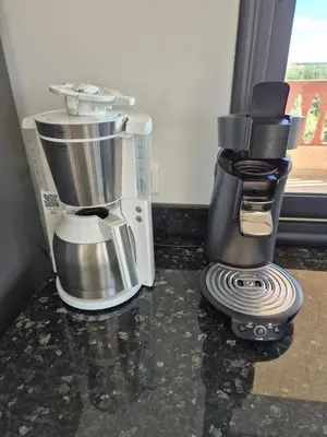 a coffee maker sitting on top of a counter at Villa des Oliviers MEKNES in Meknès