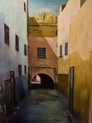 a painting of a tunnel in a building at Hôtel Le Manoir in Taza