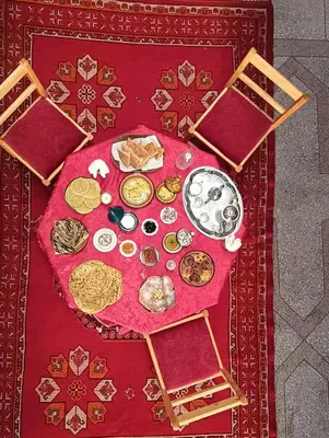 an overhead view of a table with food on it at Riad Restaurant MARZOUK in Aït Baha