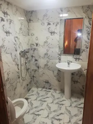 a bathroom with a sink and a toilet and a mirror at Dâr Mâbâ in Tazenakht