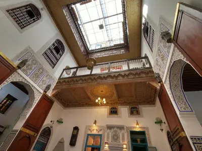 an overhead view of a building with a window at Riad d'Art de Fès in Fès al Bali