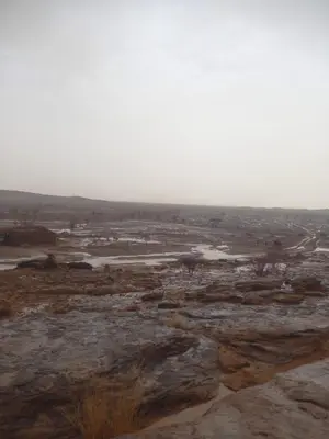a view from the top of a mountain with rocks and trees at Segaoui House in Merzane