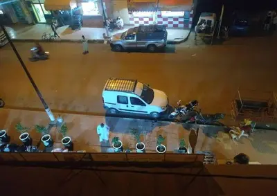 an overhead view of a van parked in a parking lot at Hotel Sahara in Tafrourht nʼAït Bou Jijou