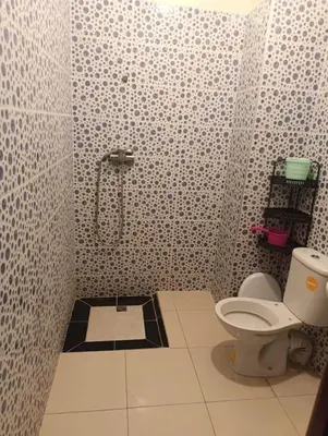 a bathroom with a toilet and a shower at Appartement tradimoderne in Mrhila