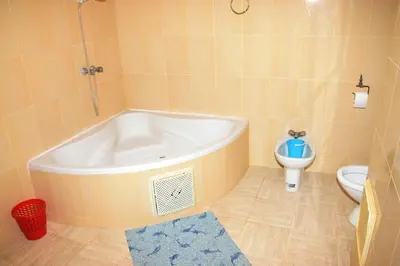 a bathroom with a bath tub and a toilet at Kasbat Dar diafa Tourbist in Kalaat MGouna
