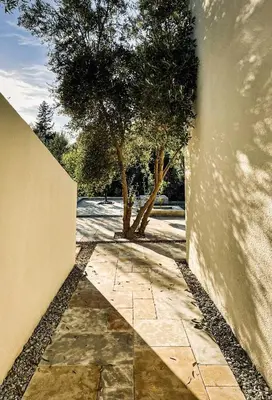 a sidewalk with a wall and a tree at CASA ULIVO villa en pleine nature in Dar Caïd Bou Driss
