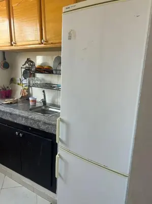 a kitchen with a white refrigerator and a sink at iliy House in Mrhila
