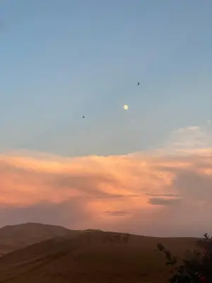 a view of the desert at sunset at Merzouga Luxurious Camp in Merzouga