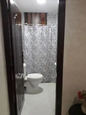 a bathroom with a toilet and a shower at The Orchard Cozy & Comfy Apartment 1 in Ifrane