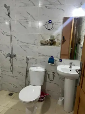 a bathroom with a toilet and a sink at très joli appartement a coté de l'airport fes in Oulad Tayeb