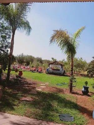 a park with palm trees and a golf cart at Jamarou in Marrakech