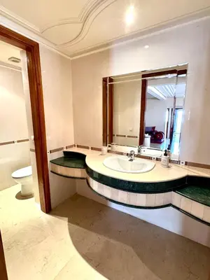a bathroom with a sink and a mirror and a toilet at Luxueux appartement Assouan centre-ville in Fès