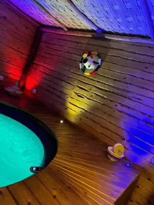 an overhead view of a swimming pool with a soccer ball at Luxe Escape in Fès